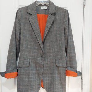 Lola & Sophie Oversized Plaid Blazer Orange Lining